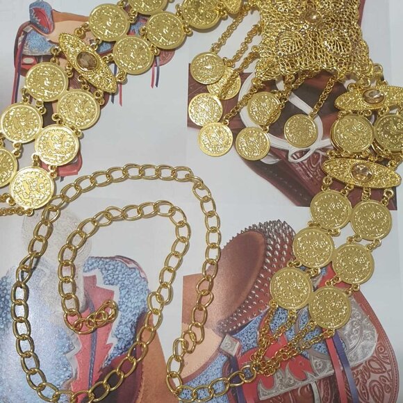 Fashion Design Metal Adjustable Coin Crystals Belt Gold Chain Women Accessory